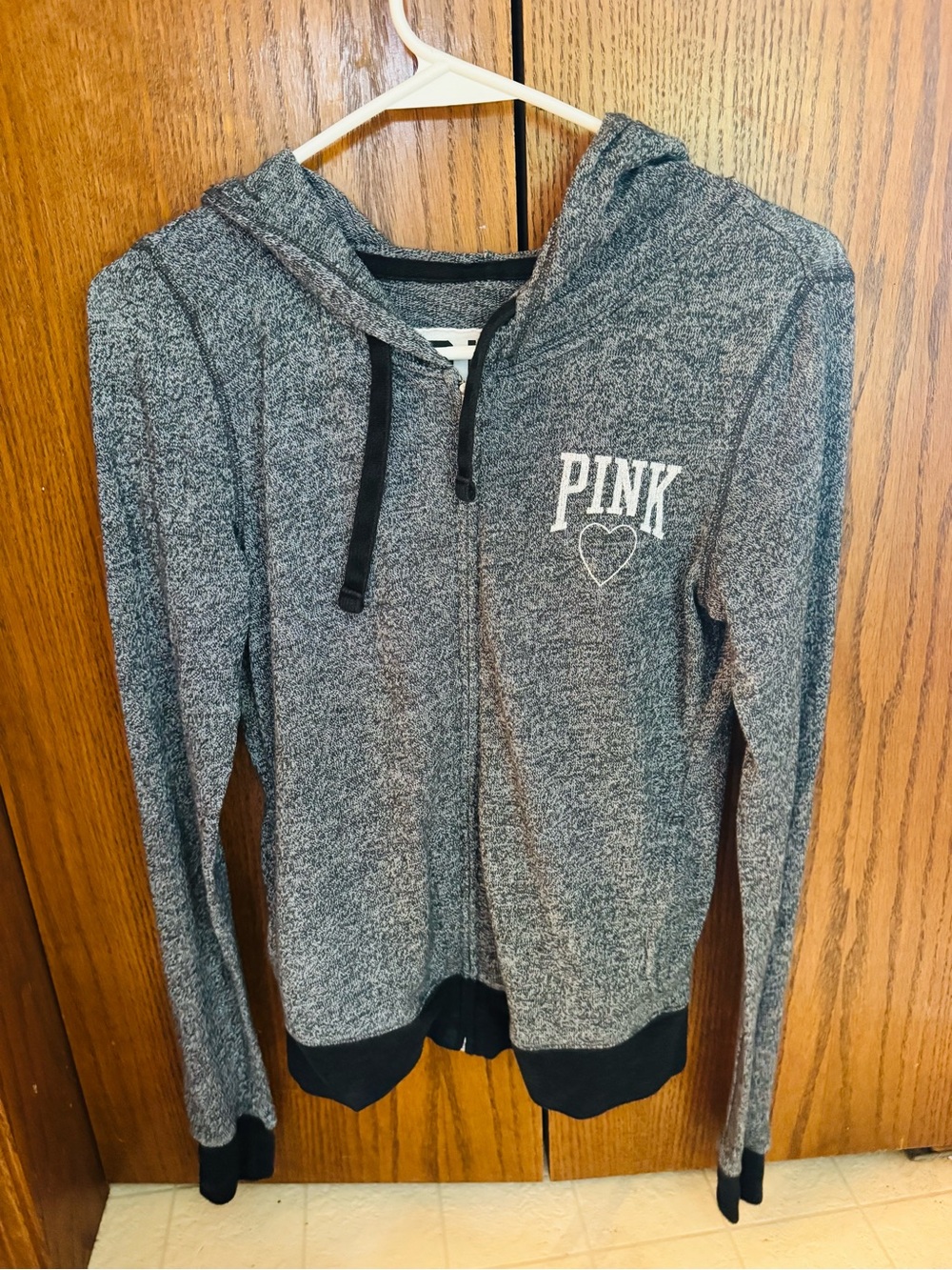 PINK Victoria's Secret Gray Zip-Up Hoodie with Heart Logo